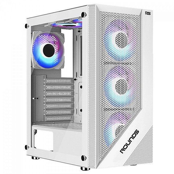 Gabinete Gamer Round5 Syndra White, Mid Tower, Lateral de Vidro, ATX, Sem Fans, Branco - R5-SYNDRA-W-2184