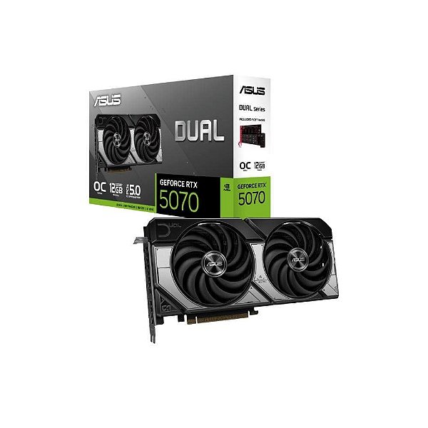 Placa de Vídeo Asus DUAL RTX 5070 OC 12G NVIDIA Geforce, 12GB, GDDR7, OpenGL 4.6, 2572MHz, DLSS 4 - 90YV0M17-M0NA00