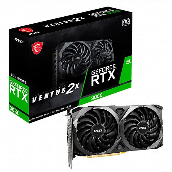 Placa de Vídeo RTX 3050 Ventus 2X 8G OC MSI NVIDIA Geforce, 8GB GDDR6, DLSS, Ray Tracing - Geforce-RTX-3050-Ventus-2X-8G-OC **** PRODUTO SEM CAIXA ****