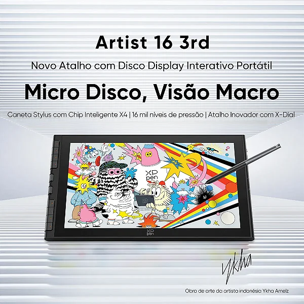 Mesa Digitalizadora com Tela XP-PEN Artist 16 (3ª Geração) Full HD 15,4" – Caneta X4 Smart Chip - CD161FH