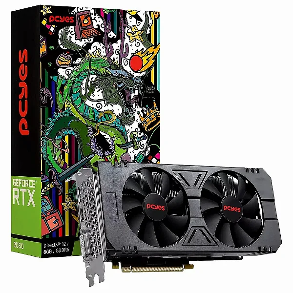 Placa de Vídeo PCYes RTX 2060 NVIDIA GeForce GEF 6GB, GDDR6, 192 Bits, Dual FAN, Full Size - A85DHZV8K