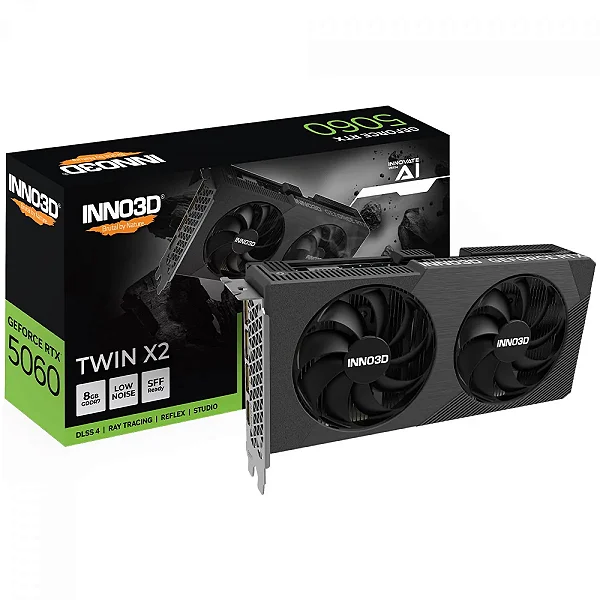 Placa de Vídeo INNO3D NVIDIA GeForce RTX 5060 TWIN X2, 8GB, GDDR7, DLSS, Ray Tracing - N50602-08D7-195071N