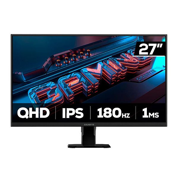 Monitor Gamer Gigabyte GS27QA, 27 Pol, IPS, QHD, 1ms, 180Hz, FreeSync, HDR Ready, Angulo Ajustavel, HDMI/DP - GS27QA