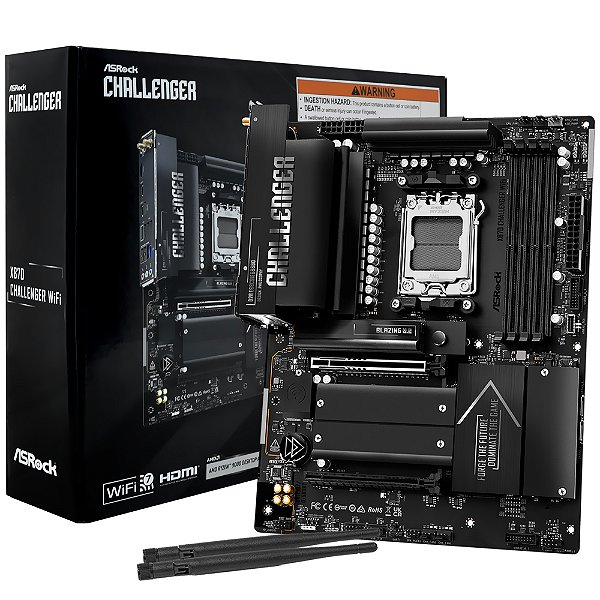 Placa Mãe ASRock X870 Challenger Wi-Fi Socket AM5 / DDR5 - Preto