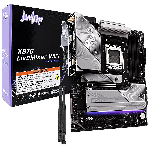 Placa Mãe ASRock X870 Livemixer Wi-Fi Socket AM5 / DDR5