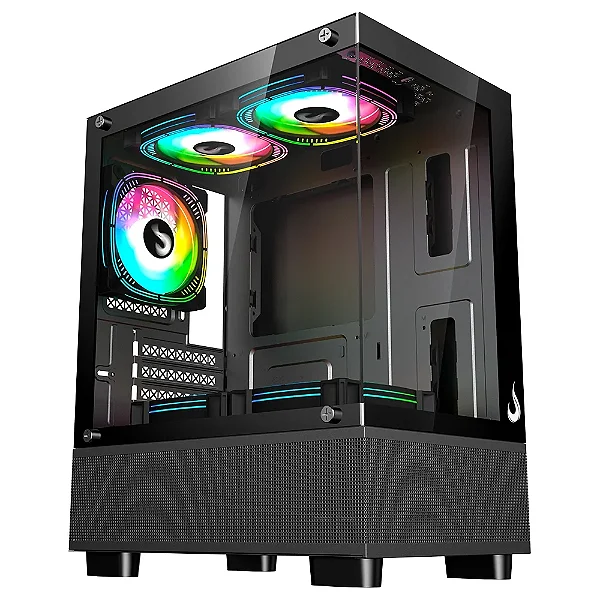 Gabinete Gamer Rise Mode Crystal Glass 02, Mid Tower, Lateral e Frontal em vidro, Preto - RM-CA-CY-02-FB