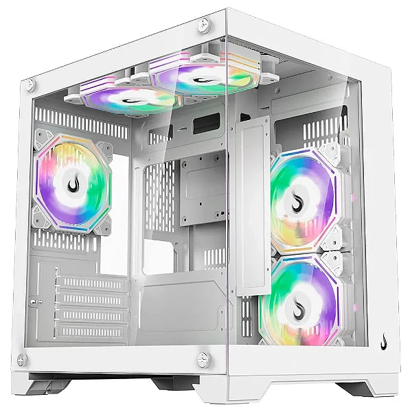Gabinete Gamer Rise Mode Galaxy Glass M Mini, M-ATX, Lateral e Frontal em Vidro Temperado, Sem FANs, Branco - RM-GA-GGMN-FW