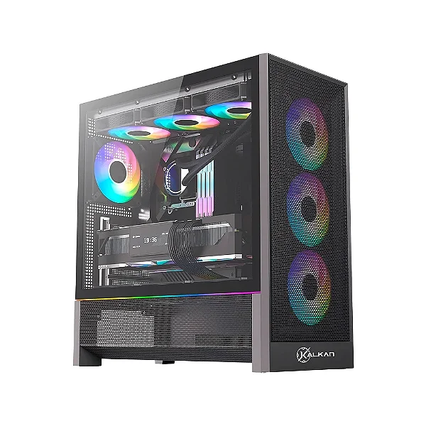 Gabinete Gamer Kalkan Hakon Pro, E-ATX, Sem Fans, Lateral em Vidro Temperado, Preto - KLK00094