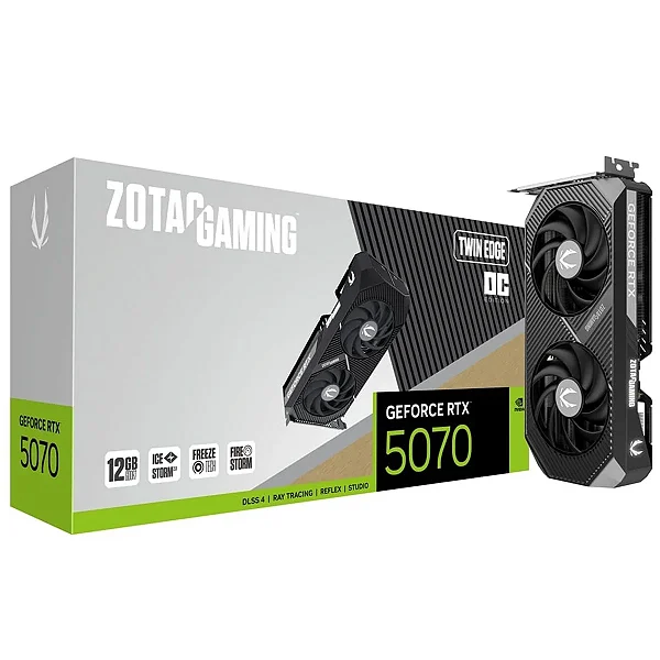 Placa de Vídeo Zotac Gaming NVIDIA GeForce RTX 5070 Twin Edge OC, 12GB, GDDR7, DLSS, Ray Tracing - ZT-B50700H-10A