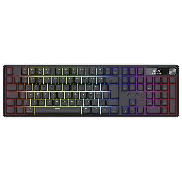 Teclado Gamer Sem Fio Redragon Wyvern LCD Pro RGB Preto Full Size ABNT2 Switch Redragon Mint Mambo Tri-Mode com Tela LCD Customizável - K761RGB-PRO