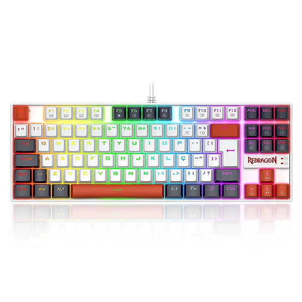 Teclado Mecanico Usb Gamer Kumara RGB Switch Dust-proof Brown Redragon - Branco, Preto E Vermelho - K552wlr-RGB