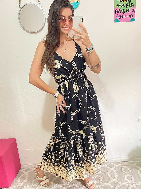 VESTIDO ALCINHA BOHO CHIC PRETO
