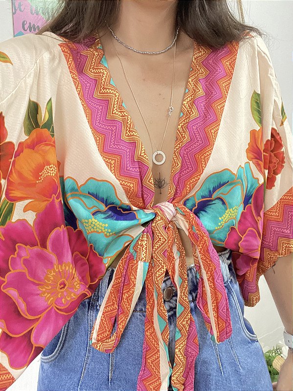 BLUSA AMARRAÇÕES FLORESCER - BEGE