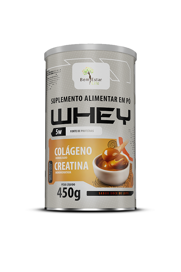 WHEY PROTEIN 5W 450G COM CREATINA + COLAGENO SABOR DOCE DE LEITE