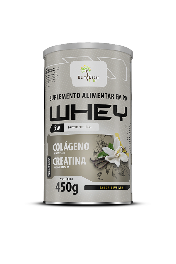 WHEY PROTEIN 5W 450G COM CREATINA + COLAGENO SABOR BAUNILHA