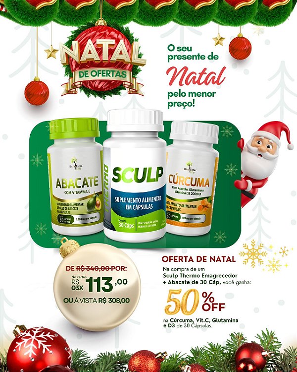 Na Compra de um SCULP THERMO + ABACATE de 30 Cáp,Você Ganha 50% Desconto CÚRCUMA de 30 Cáp