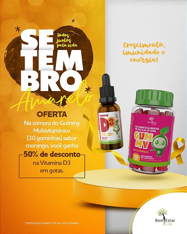 NA COMPRA DO GUMMY MULTIVITAMINICO GANHA 50% DSCTO VITAMINA D3 200UI GOTAS 30 ML