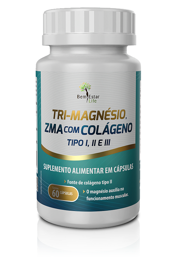 TRI-MAGNÉSIO ZMA COM COLÁGENO TIPO 1,2 E 3 60 Cápsulas