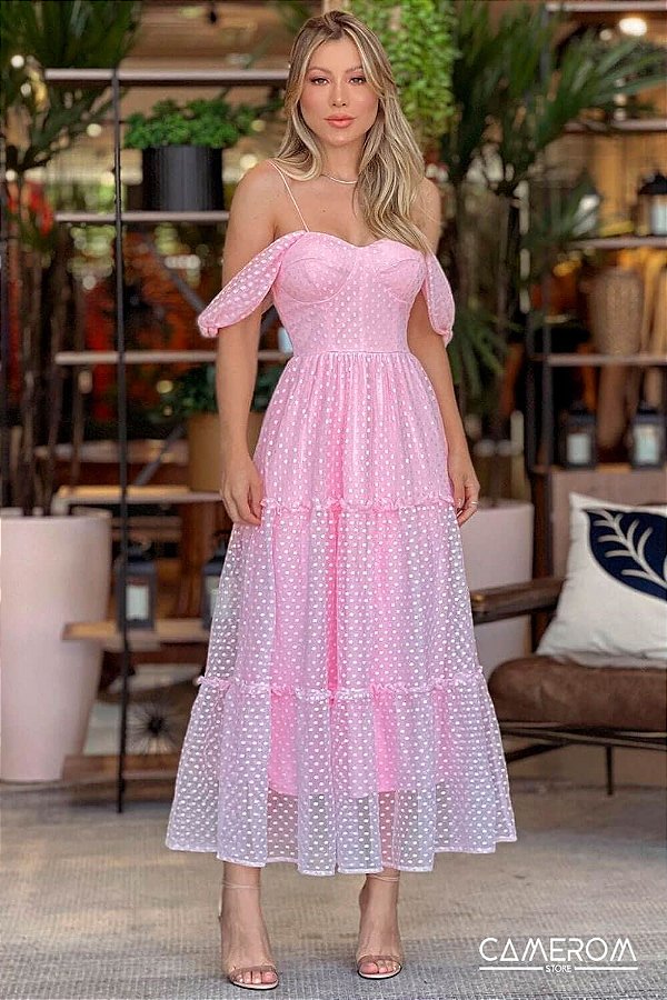 Vestido Curto em Renda Cor-de-Rosa Lia limonada pink - Camerom