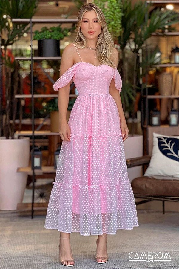 Vestido Midi de Tule Rosa Candy