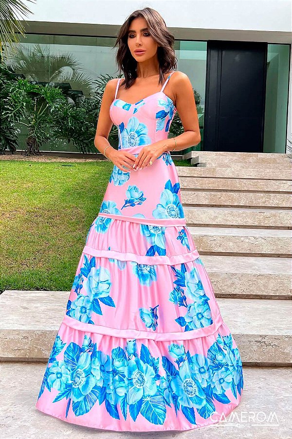 Vestido Longo Floral Limone Rosa