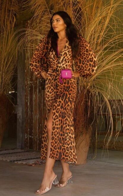 Vestido Midi Estampado Animal Print Clara - Cloude