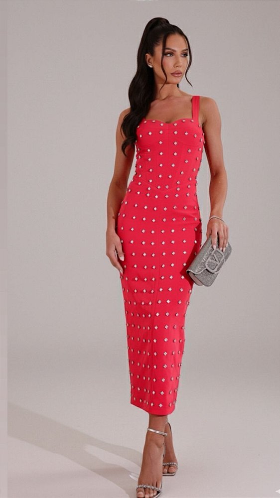 Vestido Midi Cor Goiaba Positano