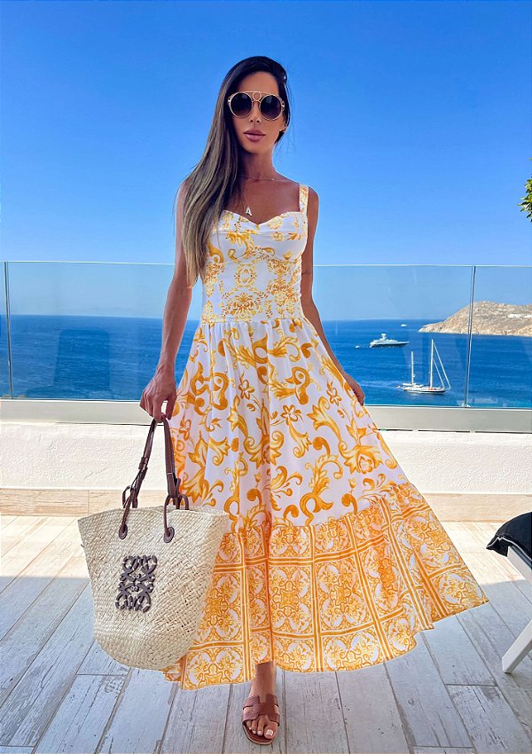 Vestido Midi Estampado Gabana
