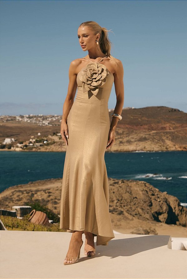 Vestido Midi Mullet de Viscolinho Gold