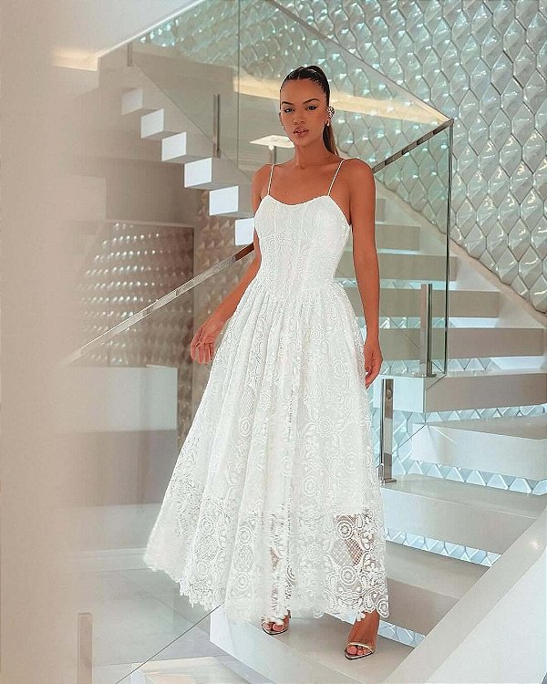 Vestido Midi de Renda Off-White Infinito