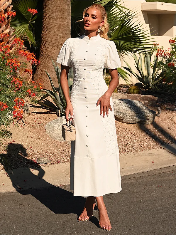 Vestido Midi Off White Renda Classic