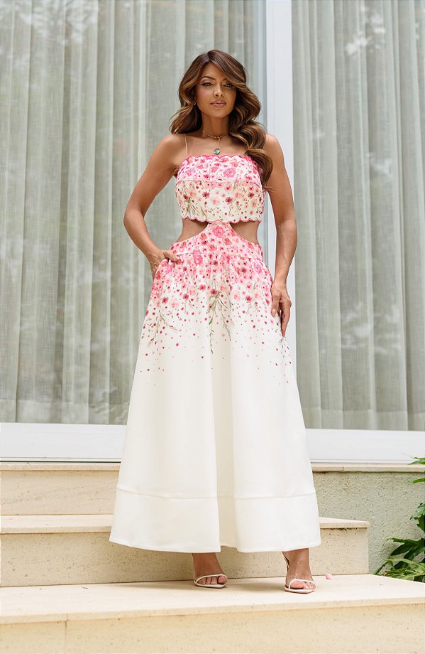 Vestido Midi Estampado Rose