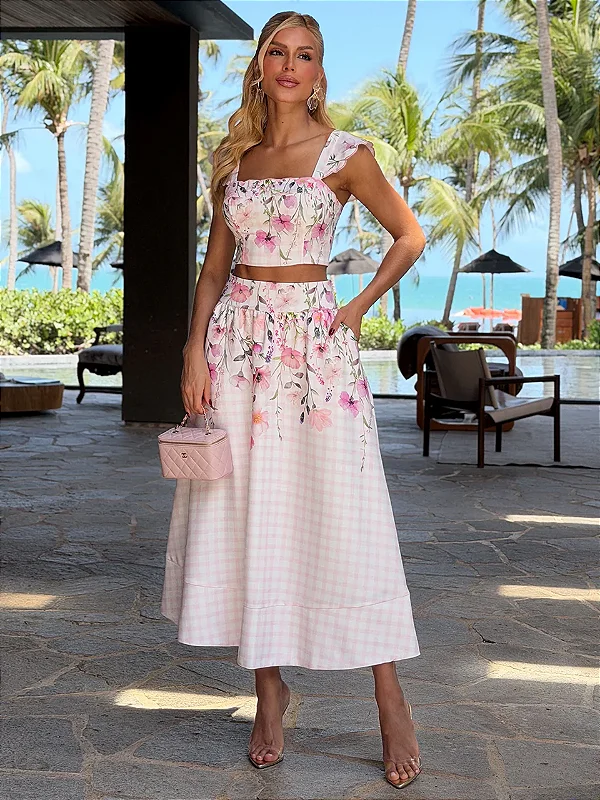 Conjunto Midi de Crepe Floral Florata