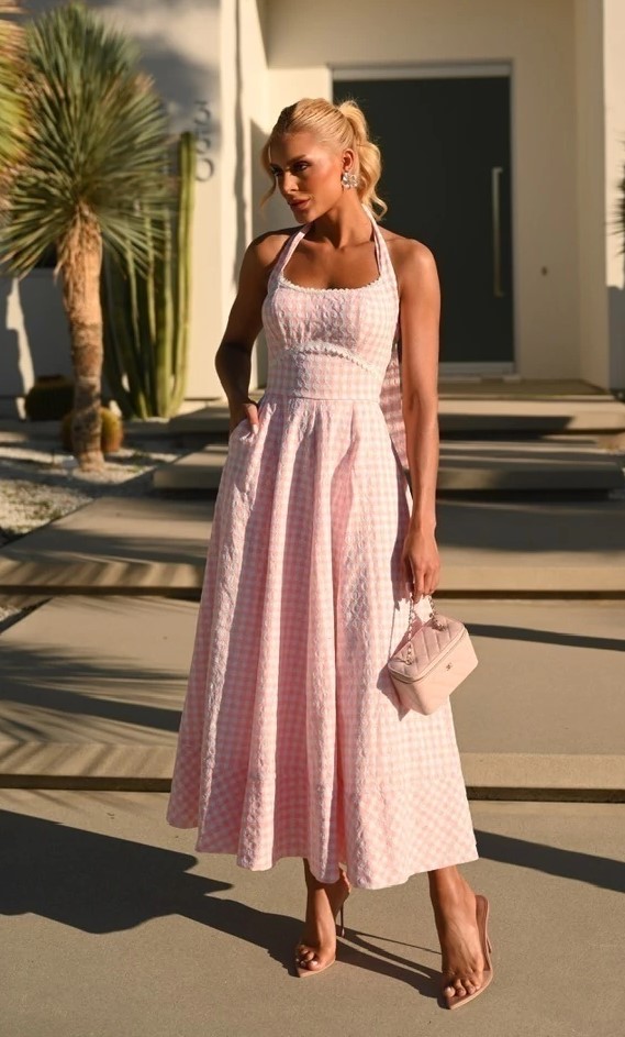 Vestido Midi Rosa Xadrez Pink