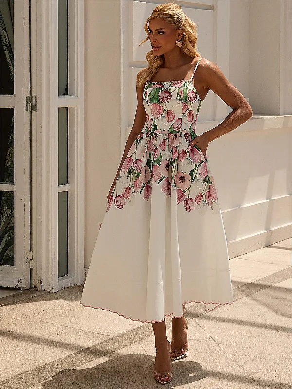 Vestido Midi Tulip Garden Estampa Floral Exclusiva