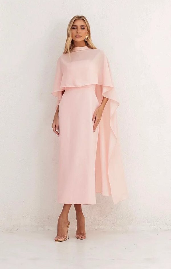 Vestido Midi Capa Rosa Joy
