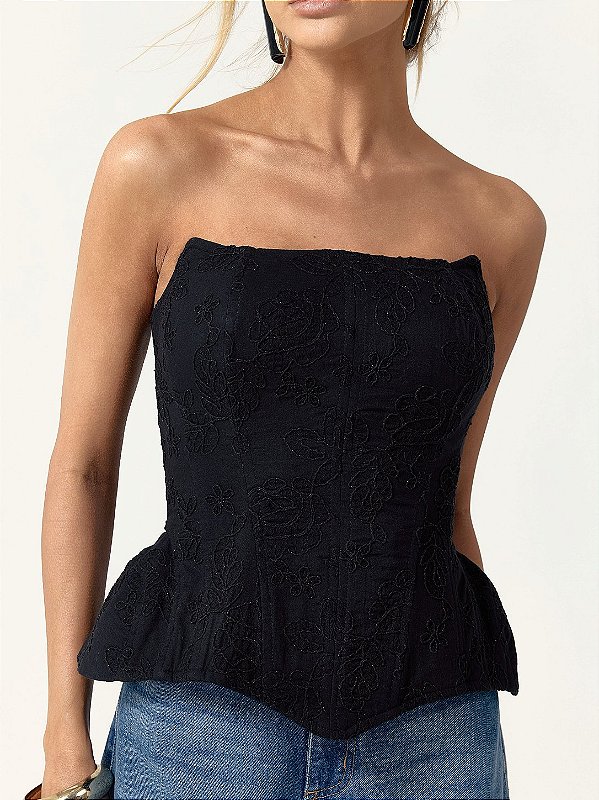 Cropped Corset Laise Preto Tomara que Caia | Paris