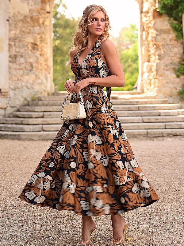Vestido Frente Unica Saia Godê Floral | Le Jardin
