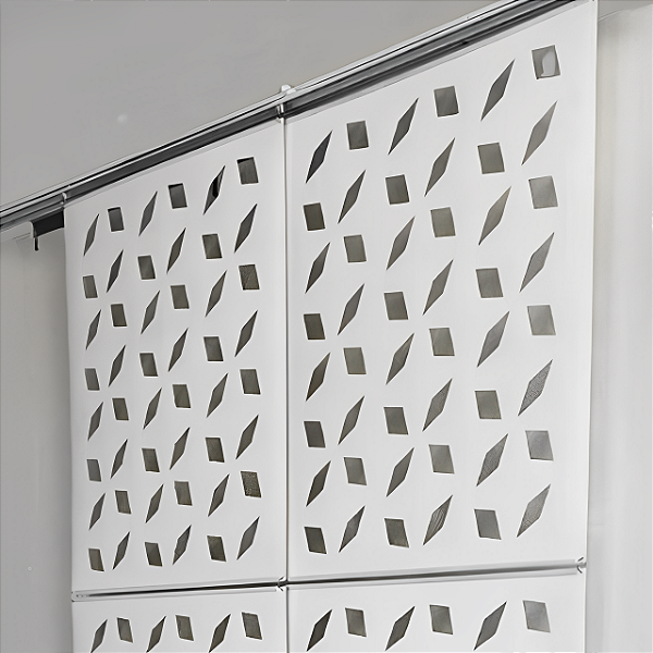 Painel Biombo Vazado 80cm Branco - Com trilho e deslizamento carrossel
