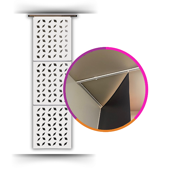 Painel Biombo Estampado Branco - Sistema Pivotante