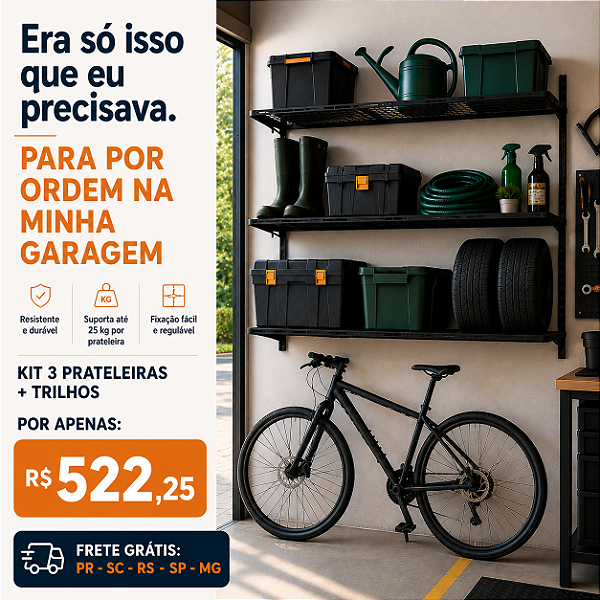 Kit 3 Prateleiras 90x30 + 2 Trilhos de 1m