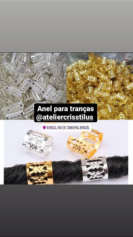 Anel para tranças cor Prata com 50