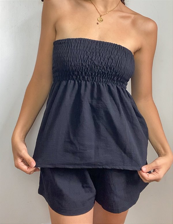 Blusa Lastex Tomara Que Caia Preta