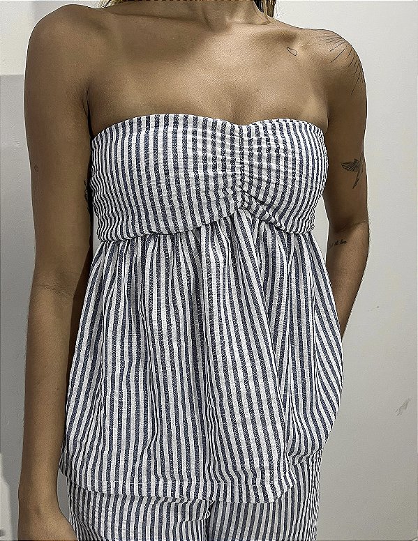 Blusa Lastex Tomara que Caia Listras
