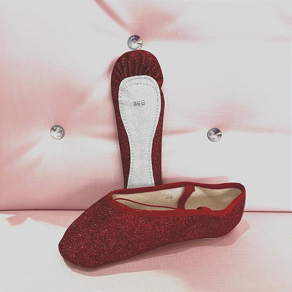 Sapatilha de Meia-Ponta Glitter - Marca Só Dança - Cor Vermelha