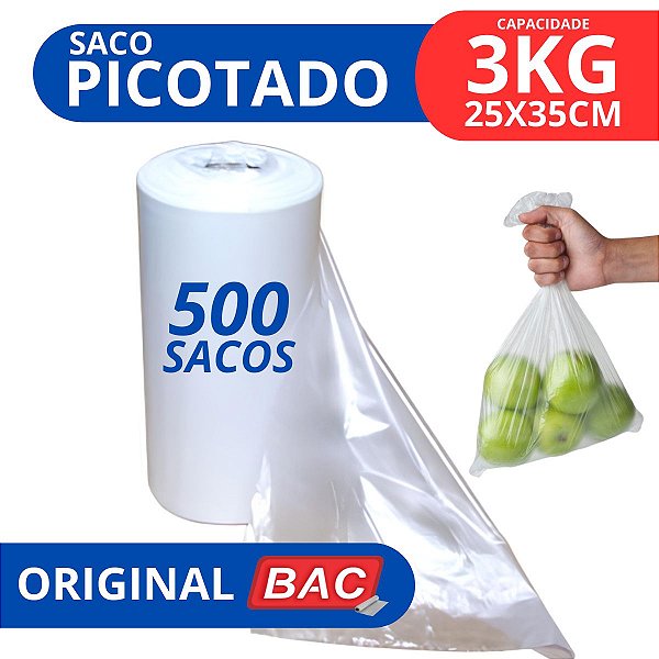 Bobina Picotada 25x35 3kg 500 Sacos Transparente