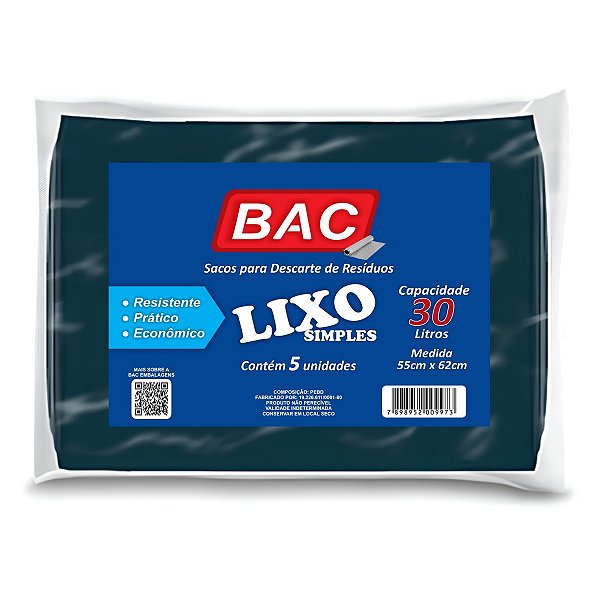 Sacos De Lixo 30 Litros Pacote c/ 5 unidades