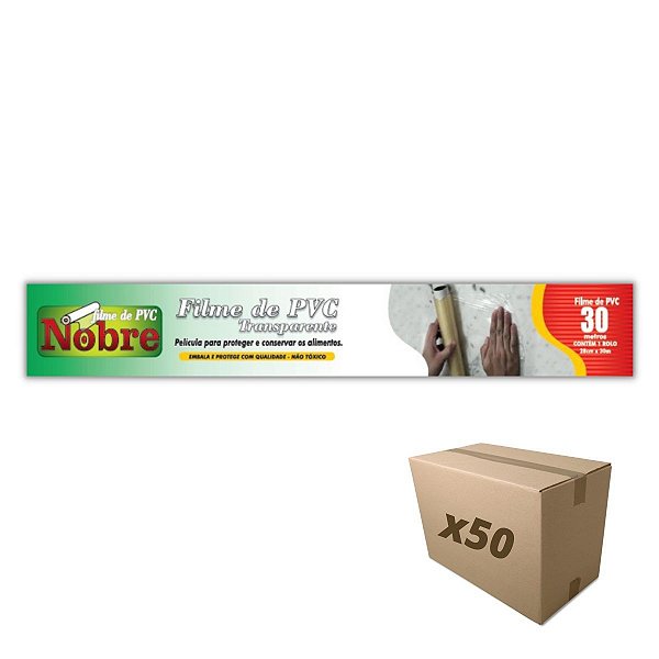 Caixa 50 Rolos de Filme PVC 28cm X 30 metros. Nobre