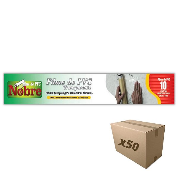 Caixa 50 Rolos de Filme PVC 28cm X 10 metros. Nobre