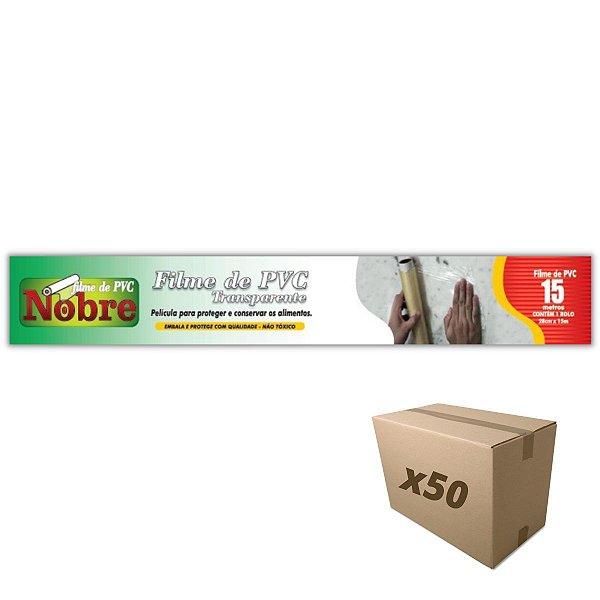 Caixa 50 Rolos de Filme PVC 28cm X 15 metros. Nobre